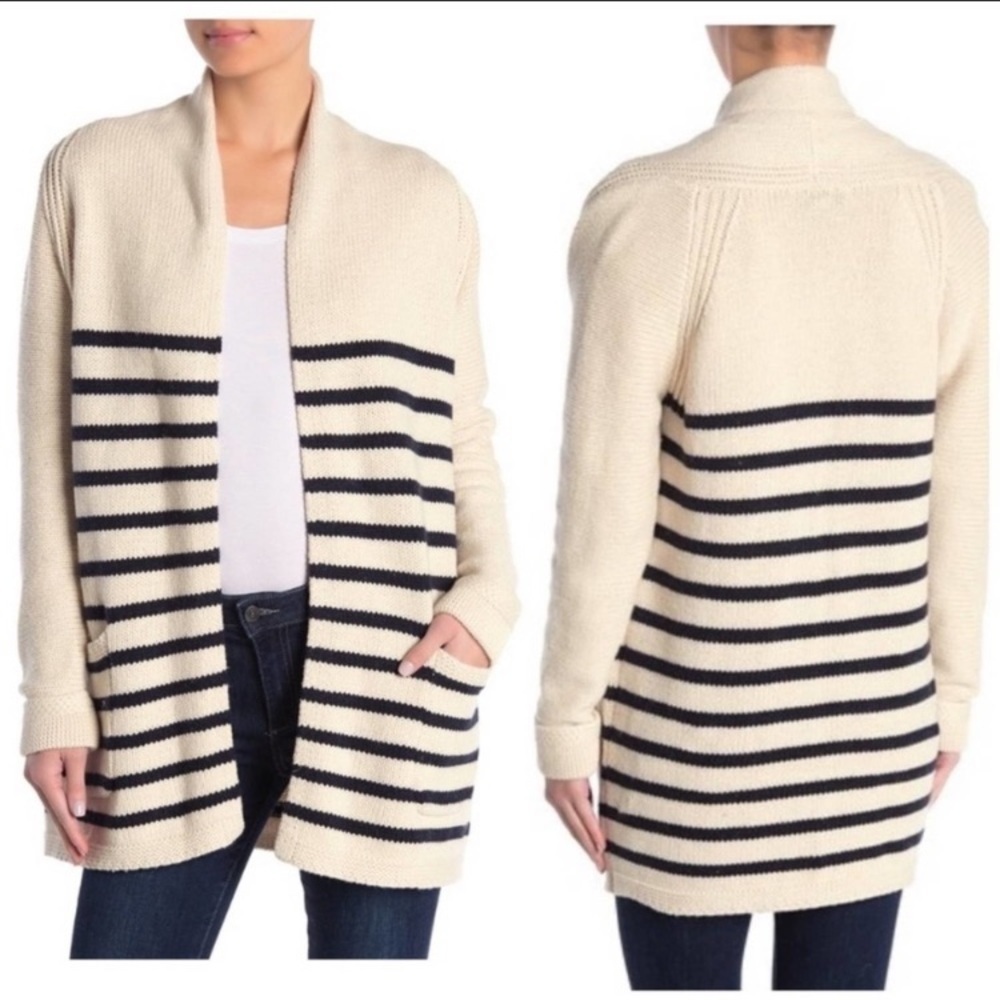 M Magaschoni Striped Collar open front Car…